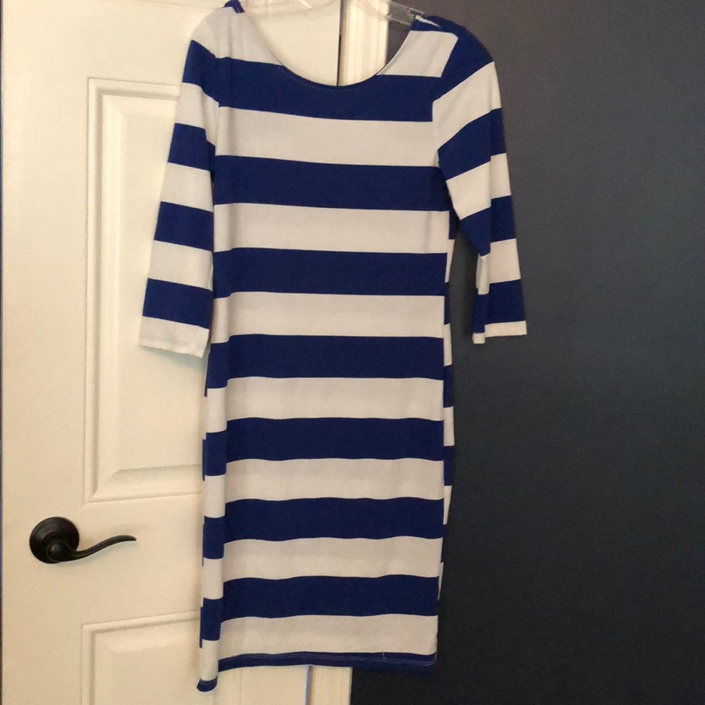 Blue and white fitted dress